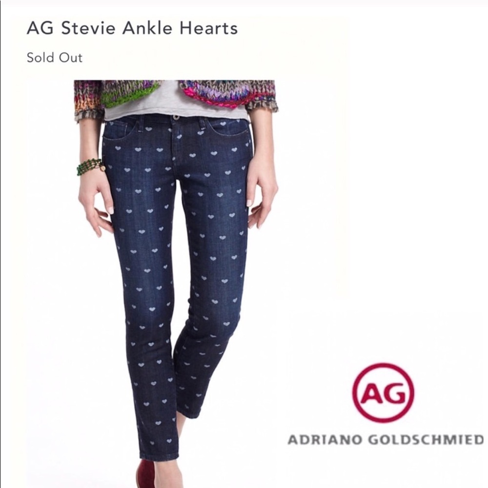 AG The Stevie Ankle Skinny Jeans Heart Print